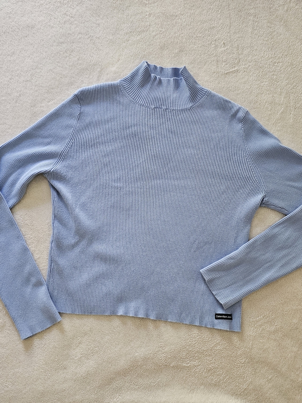 Calvin Klein Jeans Youth Girls Large Light Blue Ribbed Mock Neck Sweater